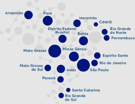 Mapa das regiões onde a PowerLED atua